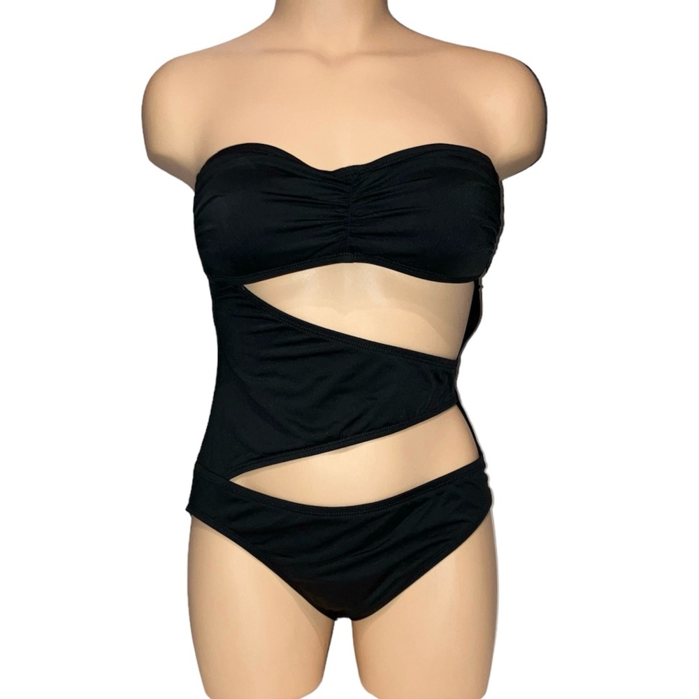 *5 for $25!* Strappy ANA Womens Black 1 Piece Cut Out Swimsuit Monokini 12